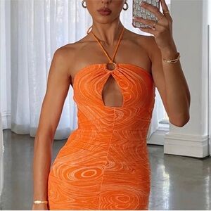 White Fox Orange Keyhole Dress